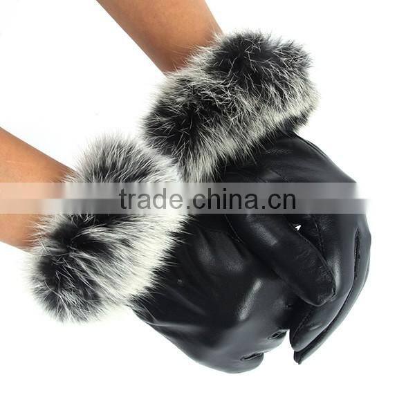 Women's Leather Gloves Autumn Winter Warm Rabbit Fur Gloves Sheepskin Mittens