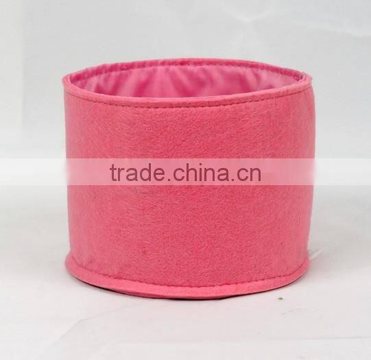 Round Pink Felt Polyester Storage Box No Lid