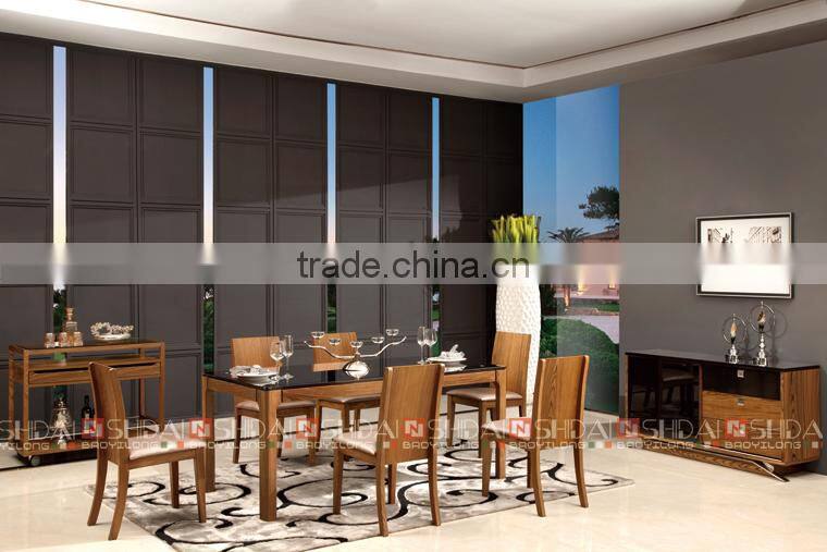 Shidai Furniture Rectangular Dining Table with Glass Top in Walnut A-35