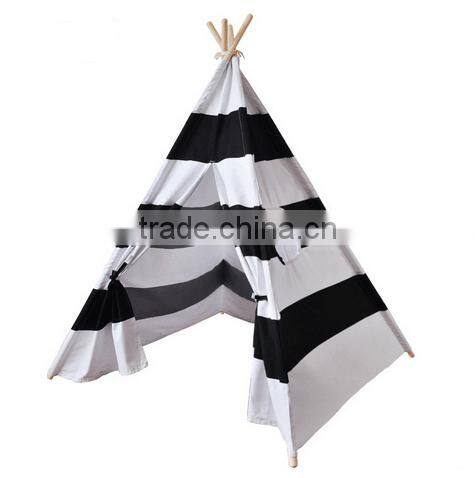 Cotton canvas wooden pole black striped kids teepee tent