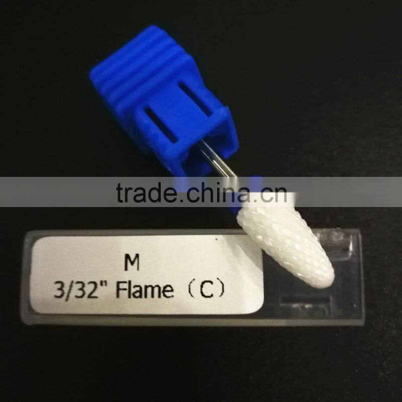 Ceramic Nail Drill Bit Burr 3/32" Shank Flame White Color