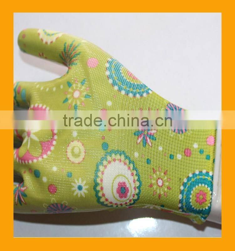 Cheap Flower Printed Womens Garden Gloves Transparent Nitrile Gloves