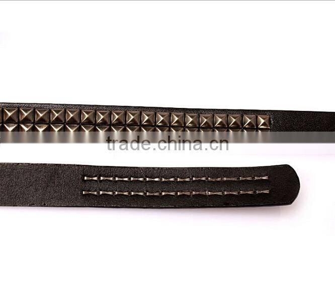 Wholesale double layer pyraid rivets decorated D buckle sex girl thin PU waist belt
