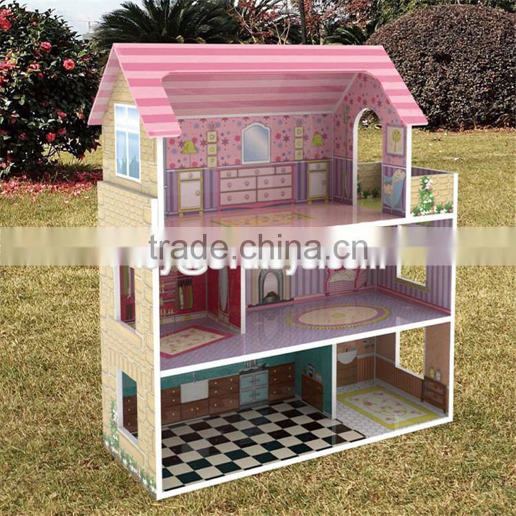 New design 3 floor toddlers pretend toys wooden miniatures and dollhouse W06A234