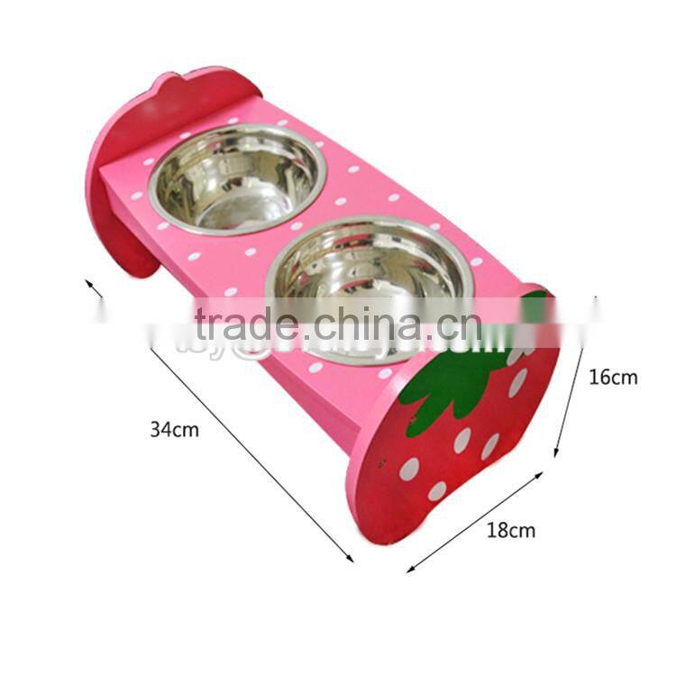 High quality safety double pet feeder wooden dog water bowl and food bowl W06F047