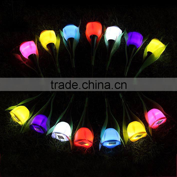 Outdoor Solar Powered Tulip Flower LED Light Yard Garden Path Way Landscape Lamp