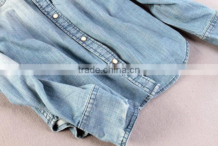 Women denim shirt/blouse, long sleeve shirt/blouse, Women vintage denim shirt/bouse, stone washed denim shirts/blouse