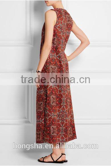 Fashion Sleeveless Vintage Boho Dress Latest Women Linen Dress HSD6672