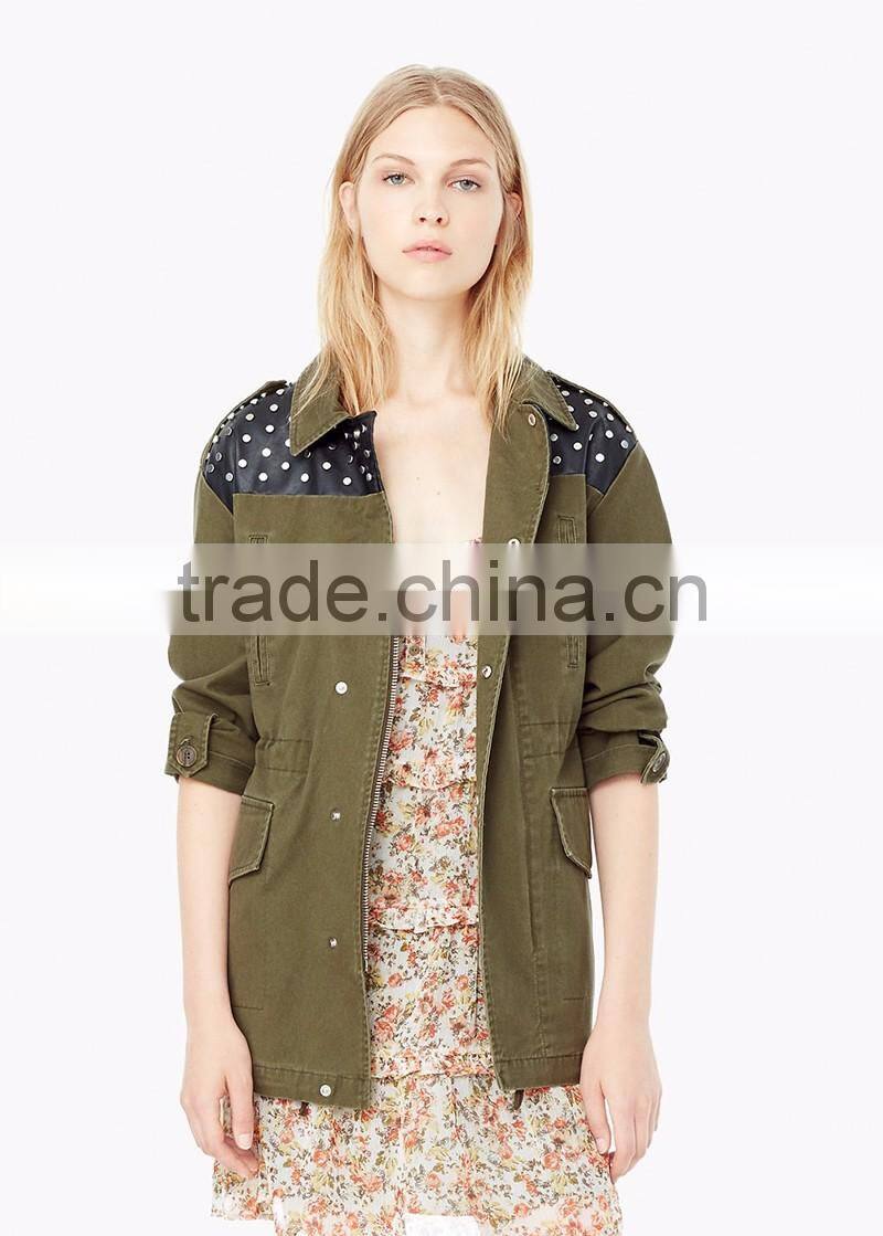 Fashion contrast panel custom women leather jacket wholesale