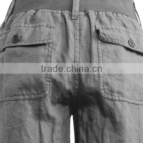 Wide waist band big pocket loose fitting drawstring embellished linen cargo pants