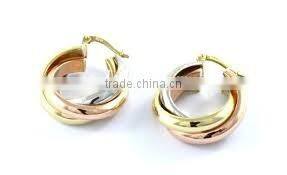 Brass Micron Finish Tri Tone Gold Plated Hoop Earrings