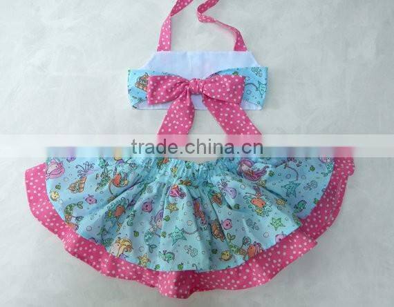 Baby swimwear blue yellow and aqua stitching 2 piece suit girl swimsuit