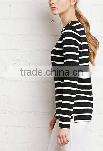 Girls round collar stripe cotton long sleeve sweater