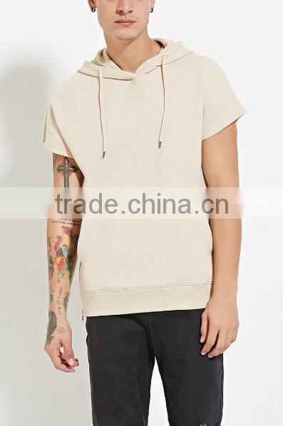 Hotsale design cotton fleece pocket zip plain solid color pullover short sleeve plain hoodies wholesale made in china