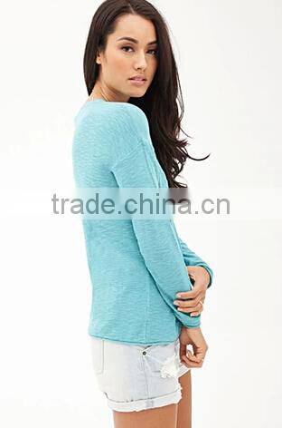 simple soft slub 100% cotton round neck female pullover sweater