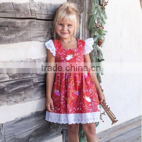 Wholesale Kids Christmas Chevron Clothing Girls Christmas Eyelet Lace Red Dress
