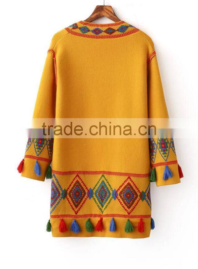 Runwaylover EY1032C women's yellow color open thick knitted cardigan cashmere coat