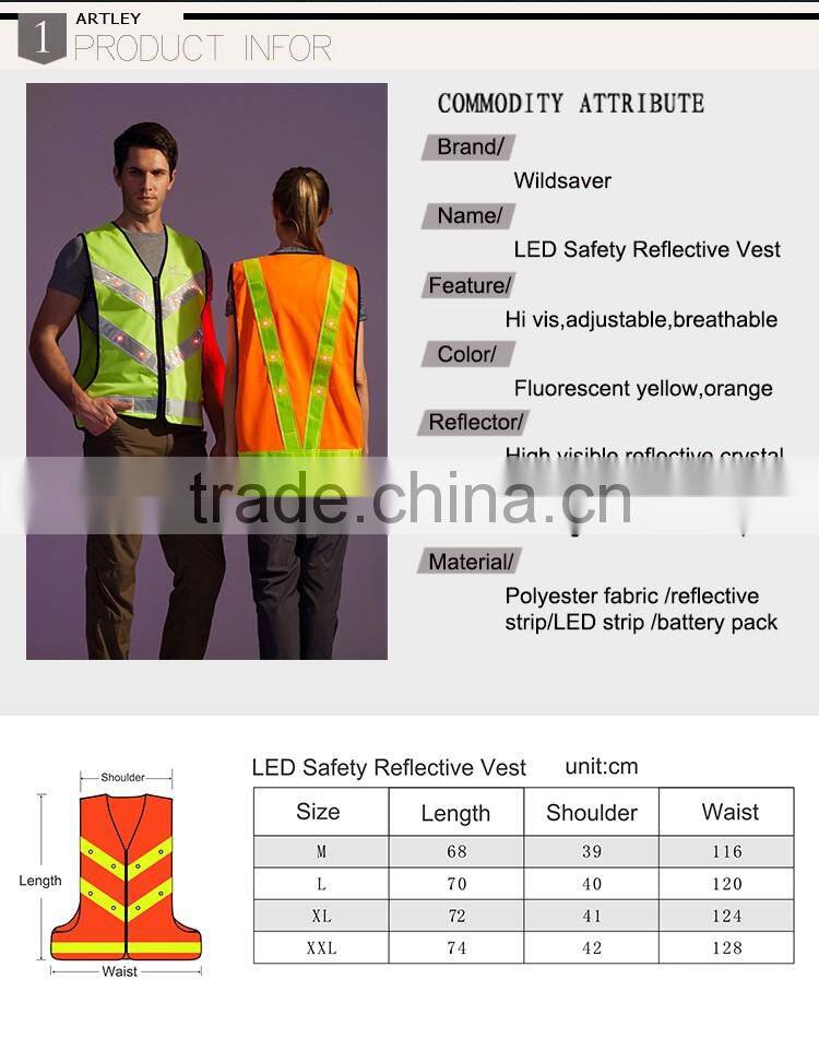 rgb led flashing police safety waterproof orange reflective running vest