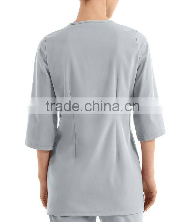 Solid Blue Color OEM Zipper Closure 3/4 Sleeve Women Spa Coat