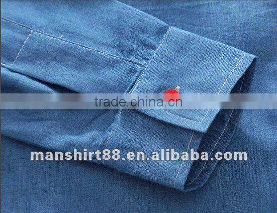 European American style Light blue 100% Organic cotton Denim Retro Cowboy shirt for men with S,M,L,XL,XXL