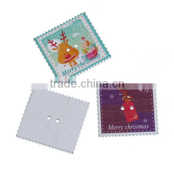 Wood Sewing Buttons Scrapbooking 2 Holes Postage Stamp At Random Christmas Pattern 33mm x 31mm