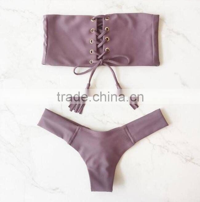 purple drawstring halter swimwear bikini/moje fancy bikini swimwear/ fancy bikini set swimwear beachwear