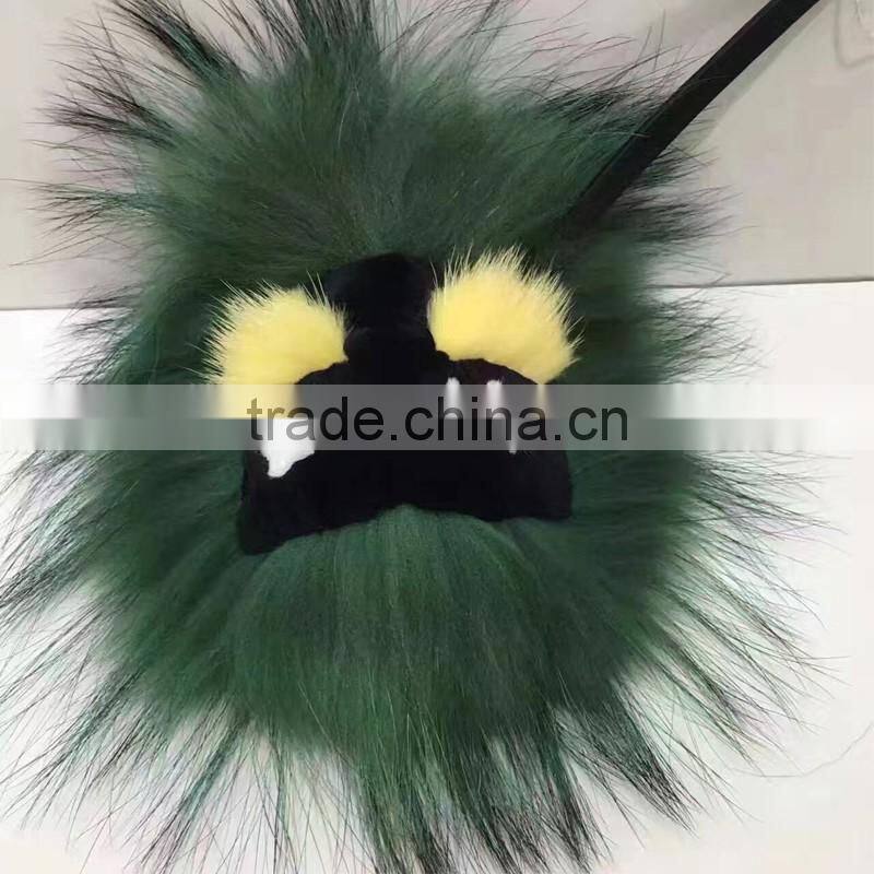 Colorful Promotional fashion fur accessories Raccoon Fur fuzzy KeyChain