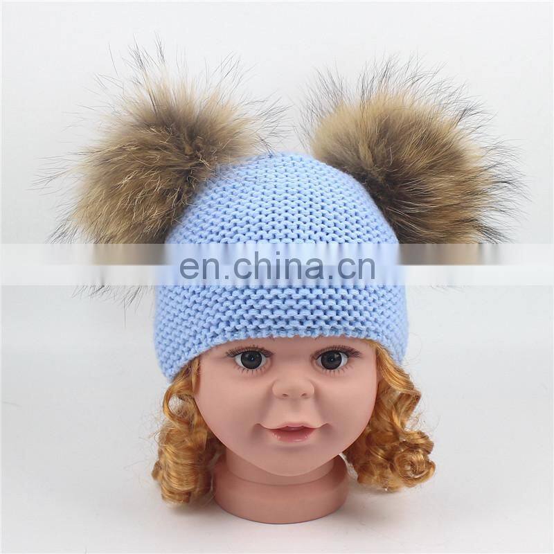 2017 Big Raccoon Fur Pom Pom Beanie Large Bobble Pompom Baby Hat