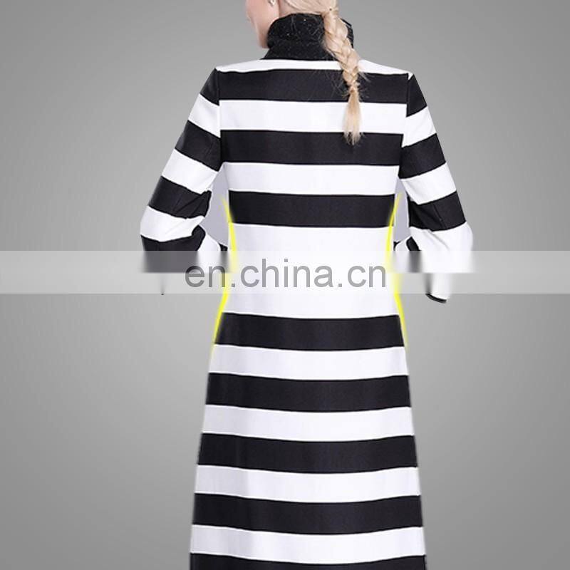 2016 Spring New Women Wind Coat Fashion Stitching Striped Euramerican Ladies Coat Wholesale Apparel