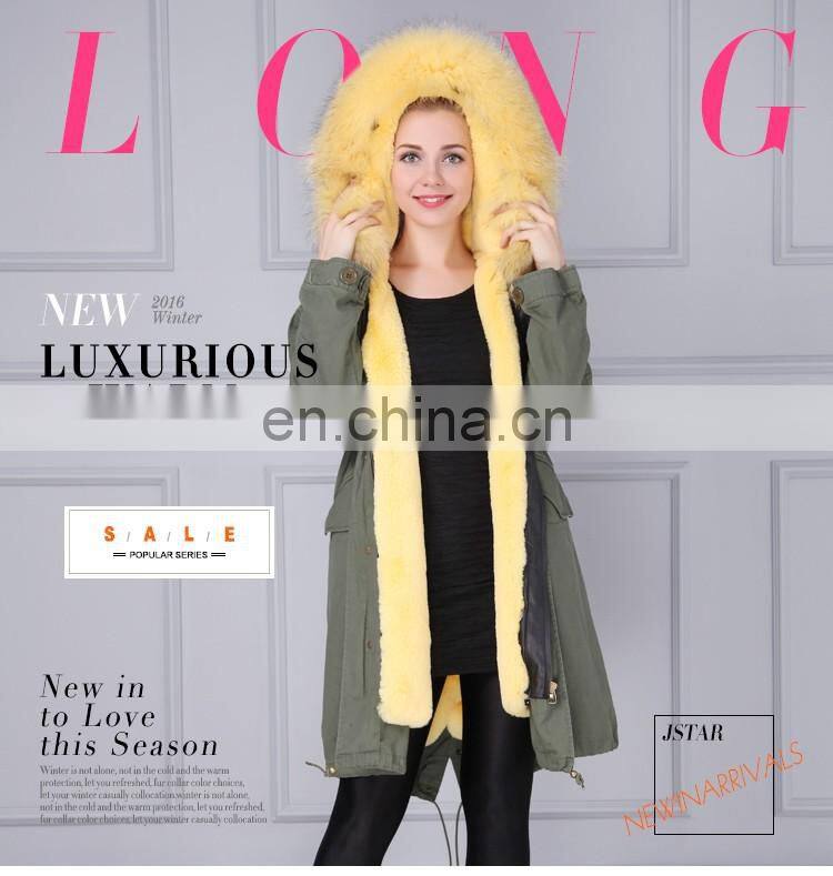 Hot sale top quality green military style apparels long fur clothing
