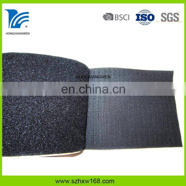 Black durable adhesive hook and loop tape roll