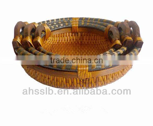 2013 new style wholesale cheap boat shaped reed storage plate with ear handles