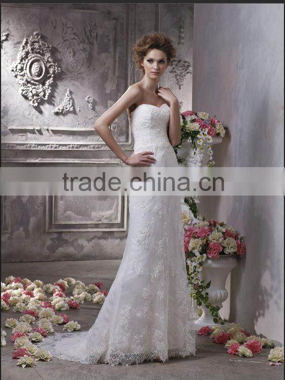 Charming sweetheart neckline lace appliqued alibaba wedding dress