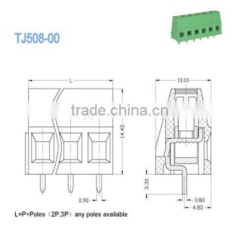 Euro type screw Pitch 5.08mm, 300V 10A PCB Terminal block connector