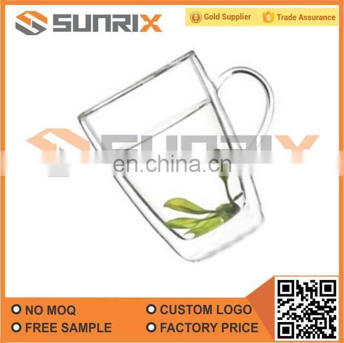 Double Walled Heatproof Clear Big Glass Tea Cup With Handle