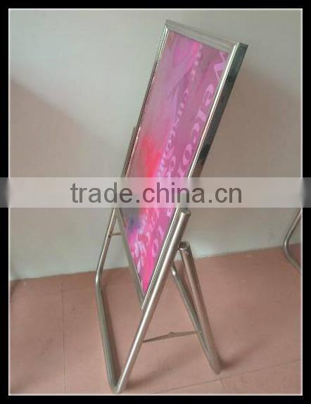 Folding advertising sign display stand- Silver stainless steels floor stand-Metal manu sign board