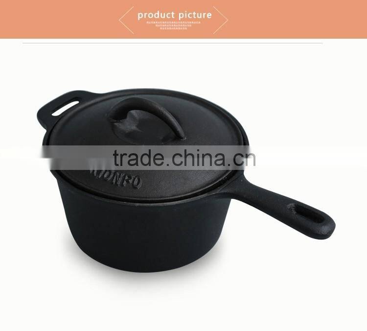 TRIONFO single handle round cast iron pre-seasoned camping pot with lid