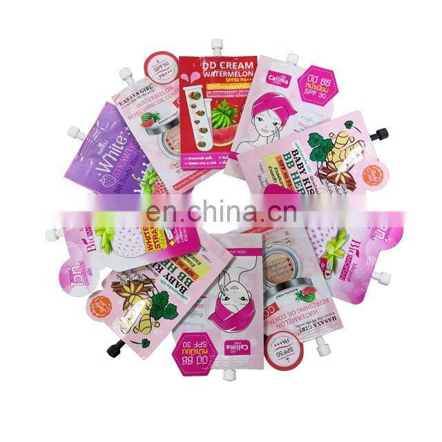 12 ml custom printing three-side sealed special shaped spout pouch for hair conditioner packaging