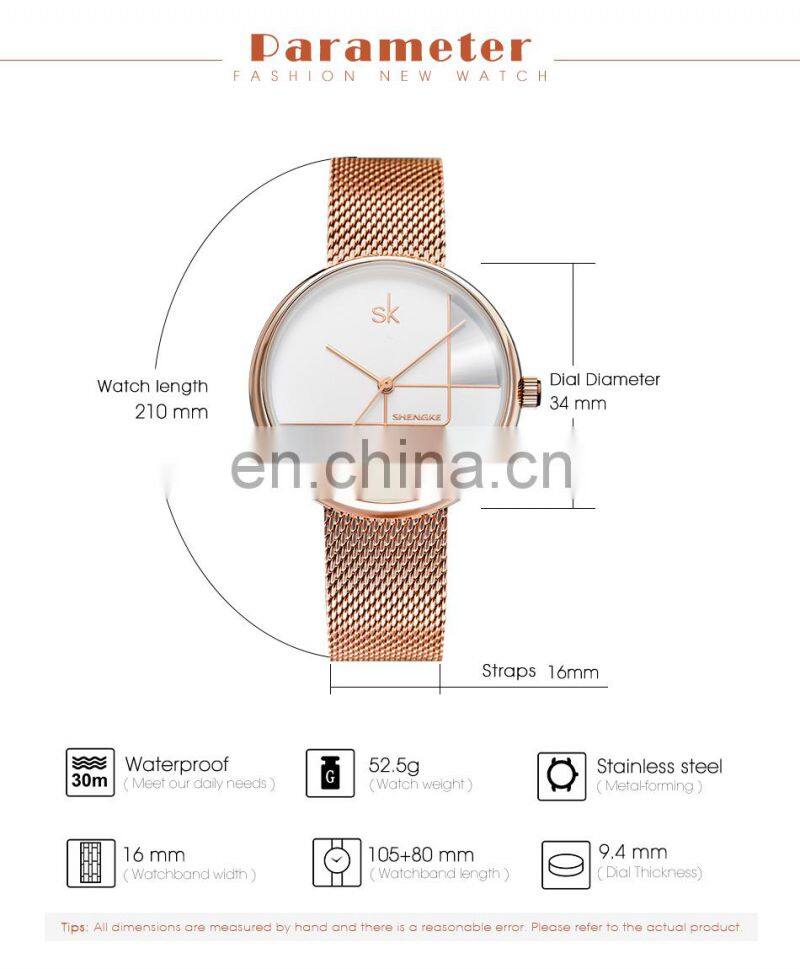 SHENGKE Ladies Watch SK Watch K0105L Business OL Feel Handwatch Geometric Design Gold Ultra Wristwatches