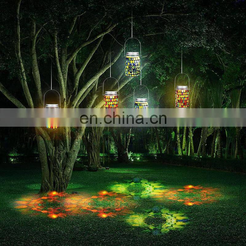 Mosaic Lantern Solar Light Outdoors Glass Mason Jar Lights Solar Hanging Light Waterproof Solar Table Lamp Solar Night Light
