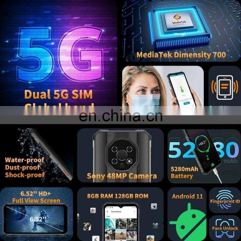 2021 Global Rugged Phone Oukitel WP13 5G 6.5inch 8+128GB Waterproof Smartphones NFC Dual Sim Android 11 Cell Phones