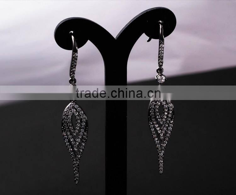 Elegant Black Gun Plated Night Party CZ Jewelry Luxury Occasion Fish Hook Earrings