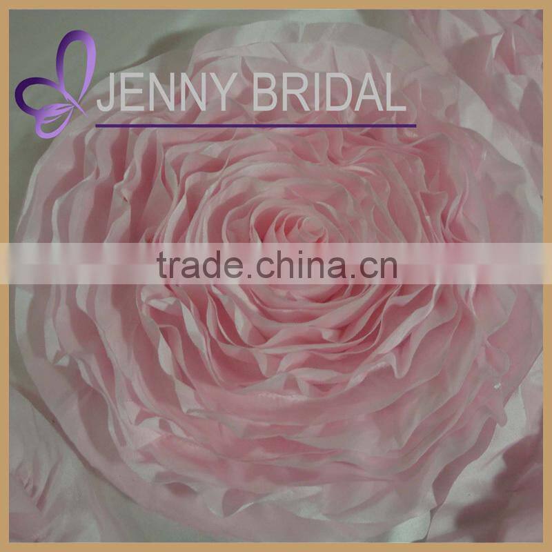 TC107C factory supplier blush pink satin ruffle rosette table cloth