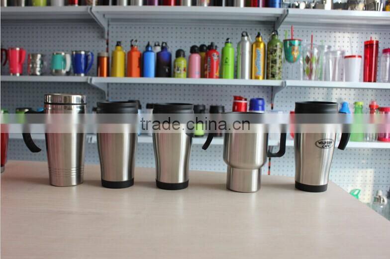 Double wall stainless steel inner ,plastic outer travel mug