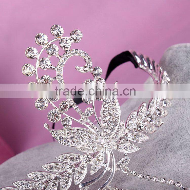 2015 Luxury Sparkling Sliver Plated Style Crystal Princess Wedding Party Crown Tiara Hairband Women Bridal Hairwear