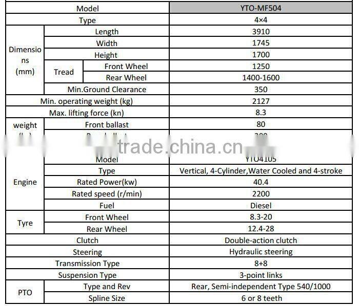 50hp 4x4 wheels driven tractor