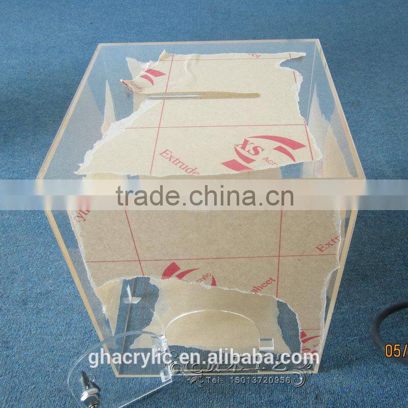 GH-RJ004 Hot sale Clear donation box with Lock ,high polished acrylic donation box