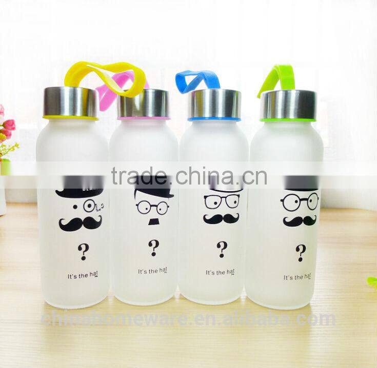 new item sigle wall dull polish creative portable milk lines water glass bottle with Stainless Steel lid