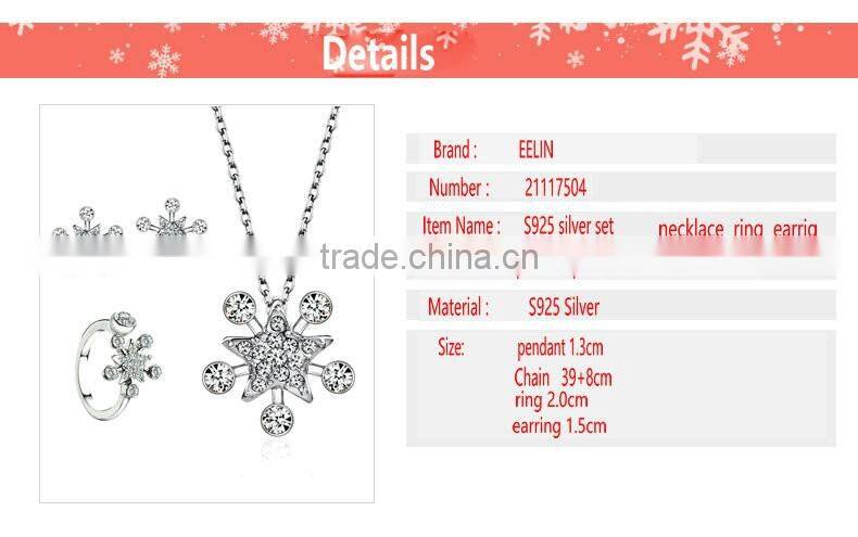 European and American fashion hot style Austrian crystal snowflake silver jewelry set 925
