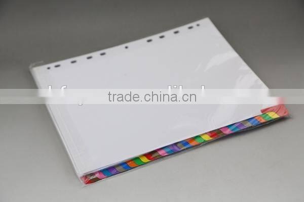 A4 paper index file divider sheet with colorful tab